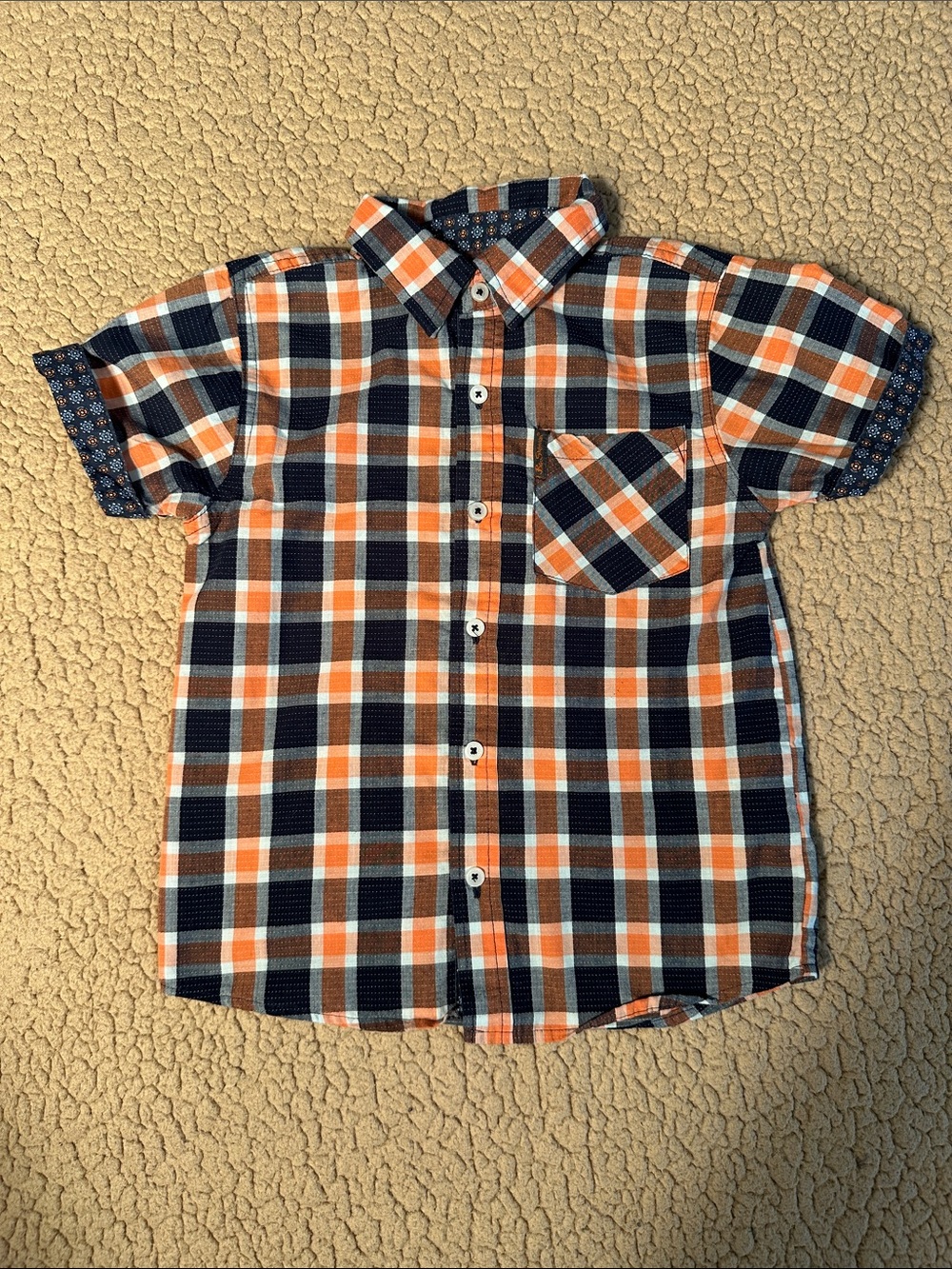 Ben Sherman Orange & Navy Plaid Short Sleeve Button-Down